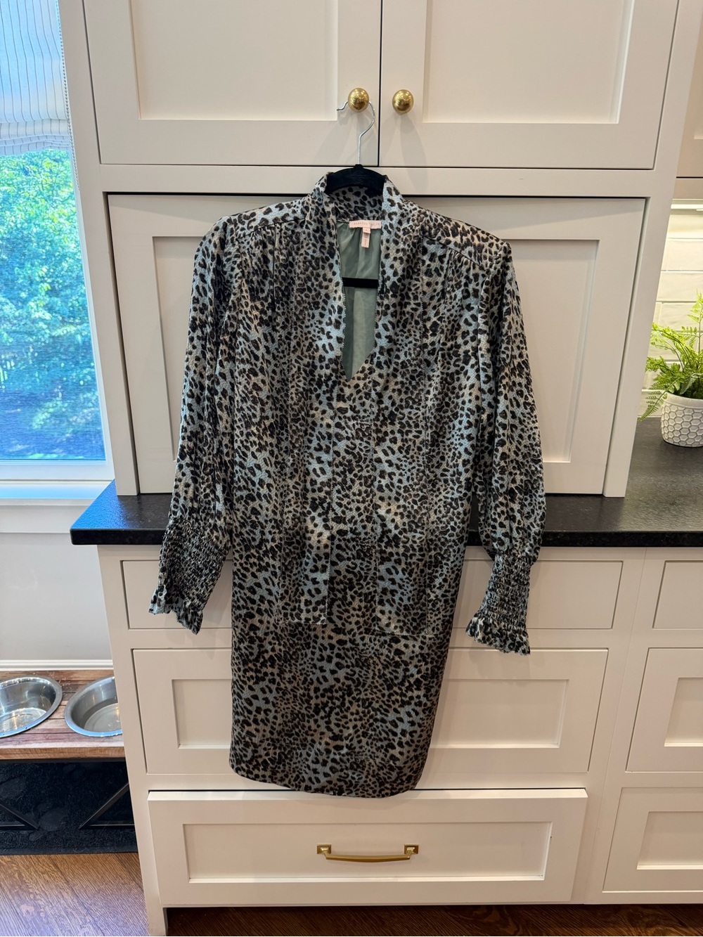 Rebecca Taylor Gray and Black Leopard Print Midi Dress
